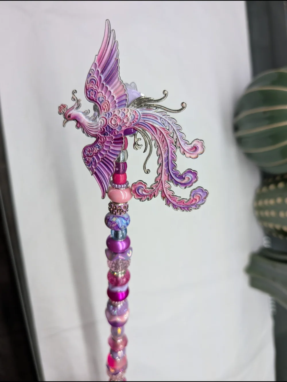 Hand Made Fairy Wand/Plant/Garden Stake W/Phoenix Topper